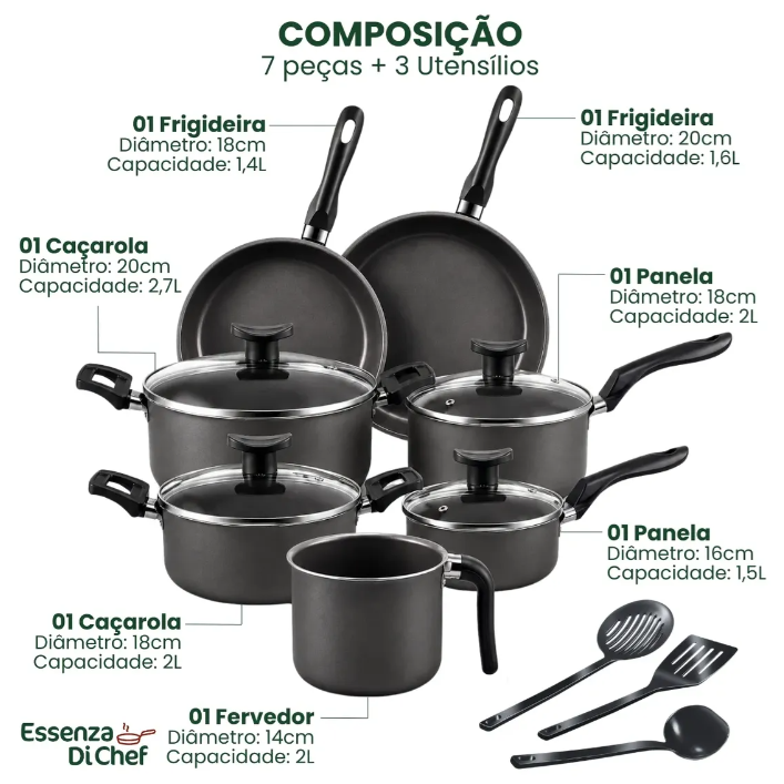 Conjunto Panelas Antiaderente 10 Peças Teflon - Imagem 3